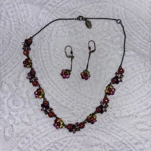 Michal Negrin Red and Pink Floral Necklace Set and earrings